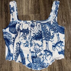 Blue and White Floral Women's Top